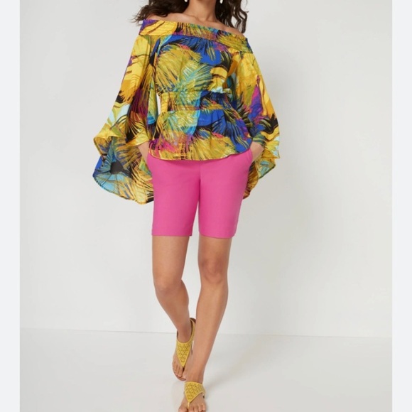 New York & Company Blue and Gold Asymmetrical Blouse - Picture 1 of 7